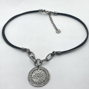SILPADA Sterling N1711 Floral Medallion Pendant & Clasp Leather Cord Necklace